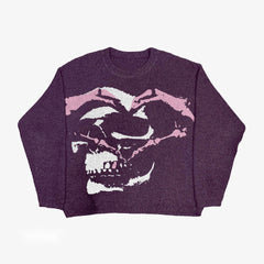 Grunge Skull Printed Crewneck Loose-Fit Knit Sweater
