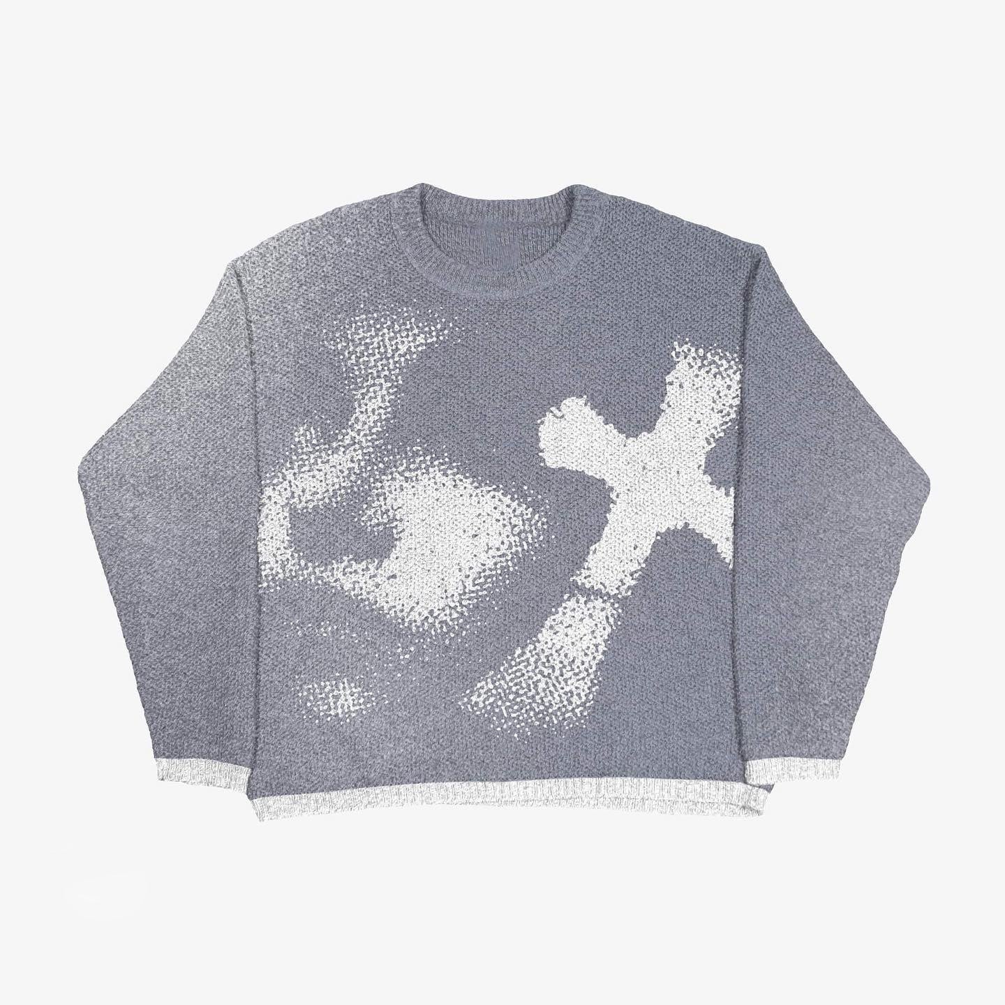 Grunge Cross Printed Crewneck Loose-Fit Knit Sweater Main image