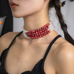 Halloween Beaded Creative Blood Drop Tassel High-End Red Personality Necklace