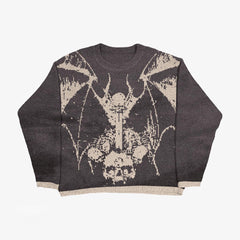 Grunge Skull Printed Relaxed-Fit Knit Sweater