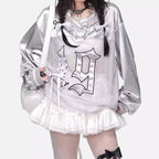 Punk Embroidery Lace Up Long Sleeve T-shirt