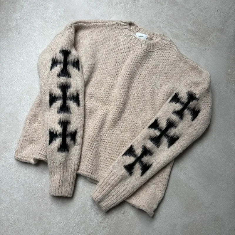 Gothic Cross Knit Oversized Versatile Men's Sweater Main image