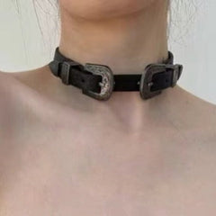 Vintage Metal Leather Y2K Punk Cool Gender-Neutral Choker Necklace Halloween