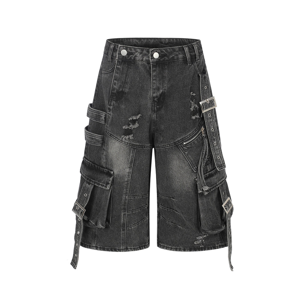 Multi-Pocket Denim Bermuda Shorts