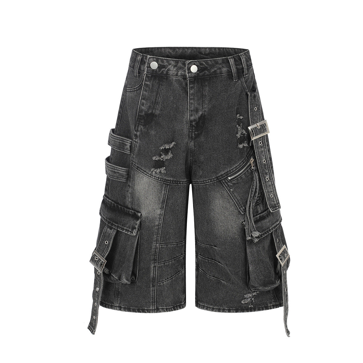 Multi-Pocket Denim Bermuda Shorts