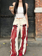 Bow Lace Panel Curved Pants
