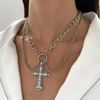 Ins Alloy Vintage Diamond Cross Pendant Necklace Halloween