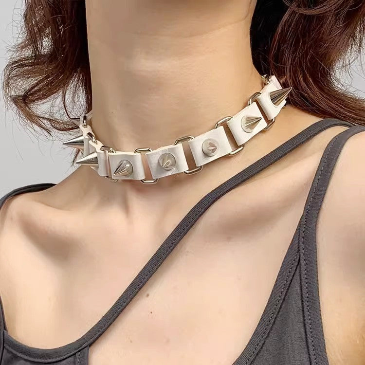 Punk Gothic Rivet Choker Leather Necklace Halloween Main image