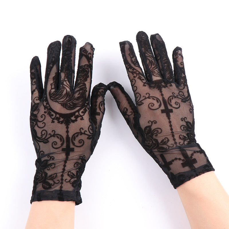 Vintage Dark Style Sexy Lace Skull Cross Gloves Secondary image