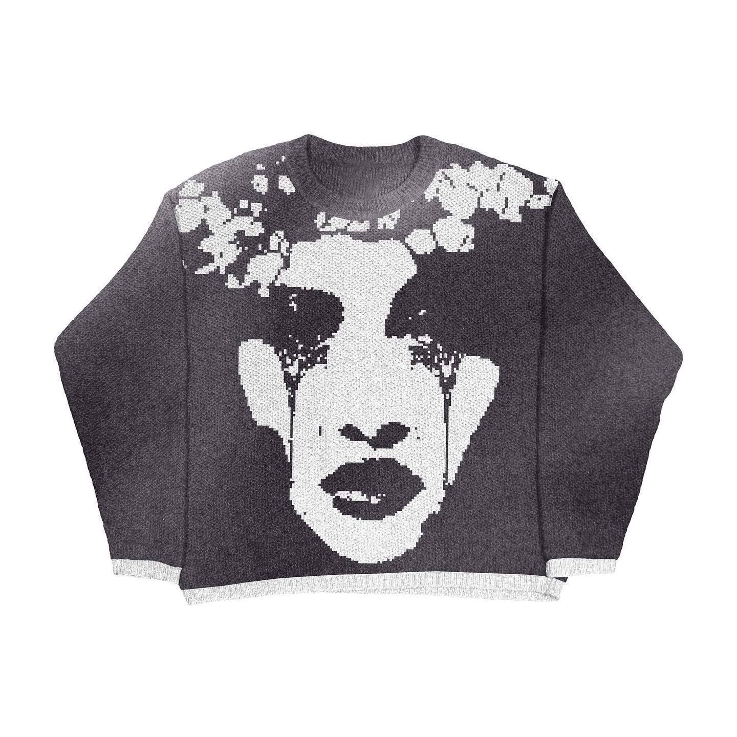 Grunge Skull Printed Crewneck Loose-Fit Knit Sweater Main image