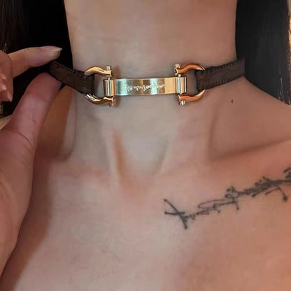 Trendy Punk Heavy Y2K Metal Leather Choker Necklace Halloween