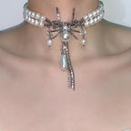 Sweet Cool Double Layer Pearl Spider Necklace Halloween