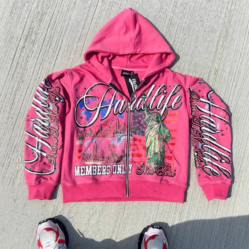 Gothic Punk Print Vintage Zip-up Hoodie Secondary image