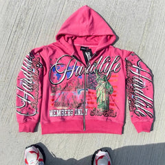 Gothic Punk Print Vintage Zip-up Hoodie