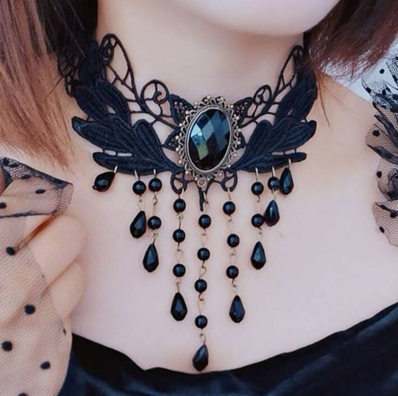 Gothic Lace Choker Necklace Black Punk Minimalist Black Halloween Main image
