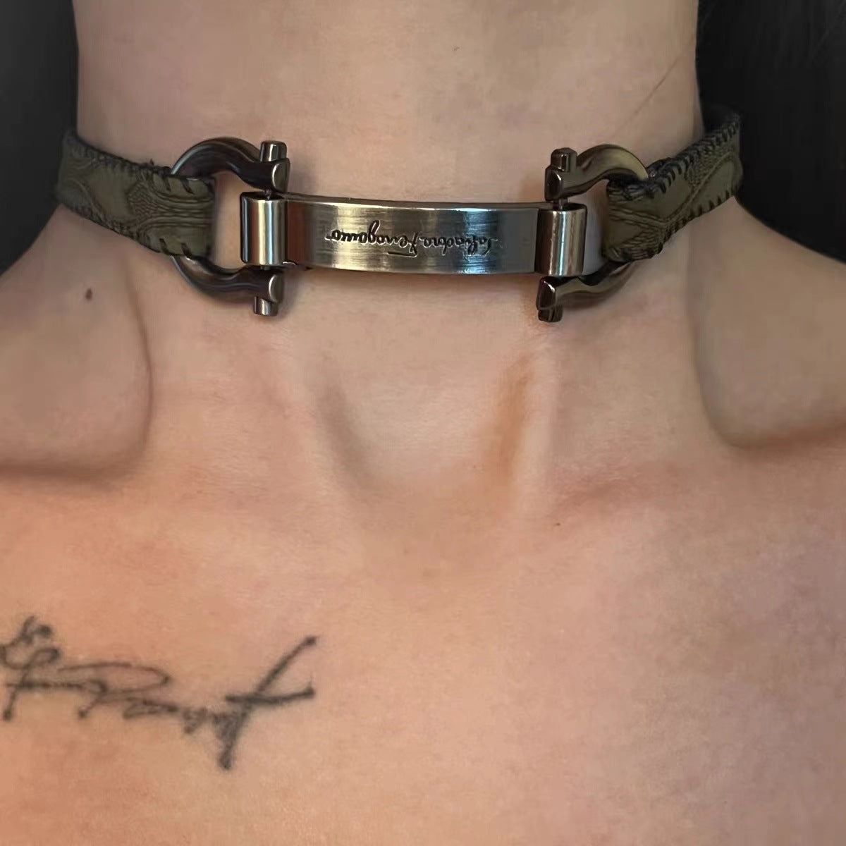 Trendy Punk Heavy Y2K Metal Leather Choker Necklace Halloween Main image