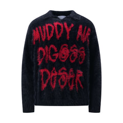 Color Block Letter Slouchy Knit Sweater