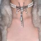 Sweet Cool Double Layer Pearl Spider Necklace Halloween