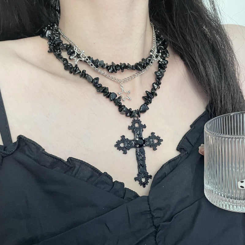 Diamond Cross Star Double Layer Hip-hop Dark Necklace Secondary image