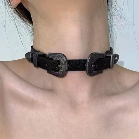 Vintage Metal Leather Y2K Punk Cool Gender-Neutral Choker Necklace Halloween