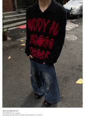 Color Block Letter Slouchy Knit Sweater