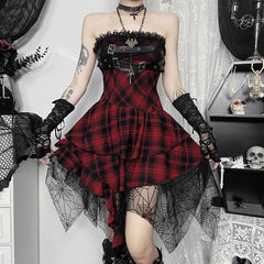 Gothic Red Plaid Bustier Slim-Fit Sexy Crop Top