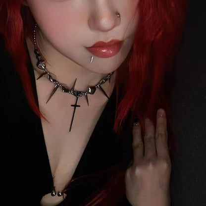 Cross Rivet Exaggerated Punk Y2K Necklace Halloween