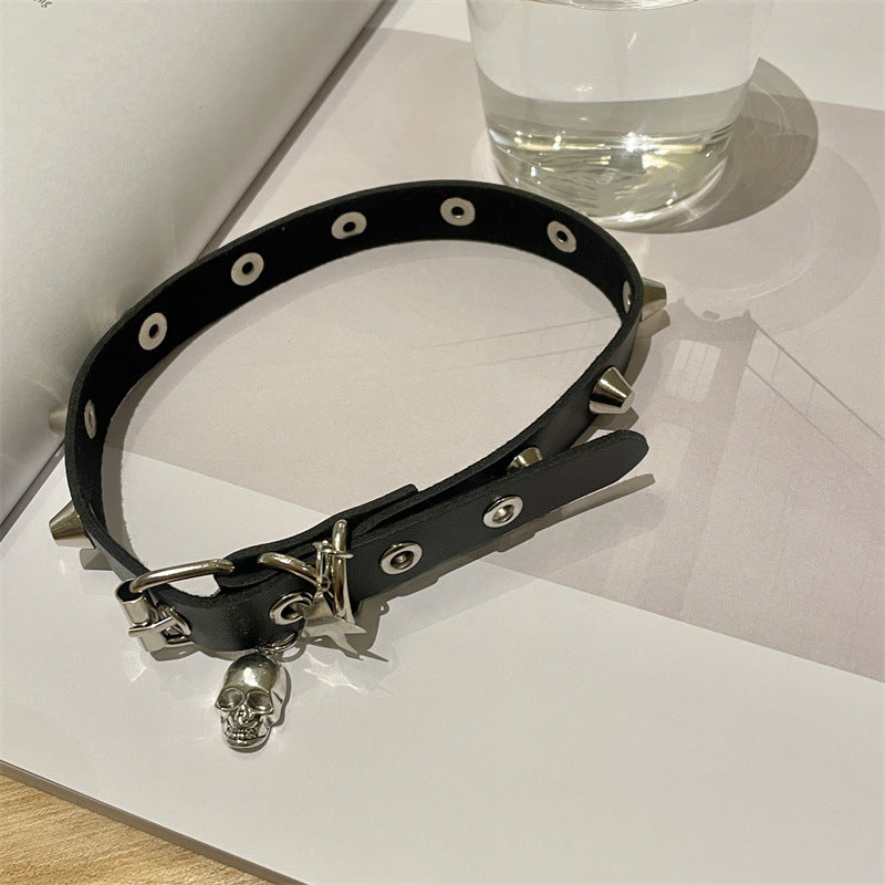 Punk Gothic Dark Skull Pendant Y2K Hot Girl Choker Necklace Black Halloween