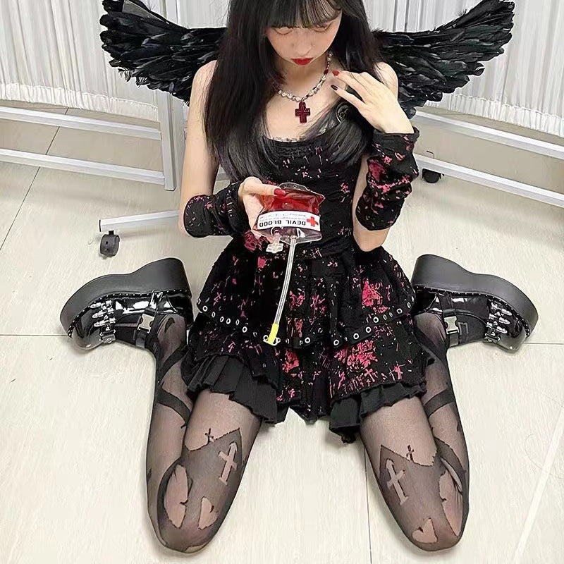 Red Cross Heart Pendant Baroque Pearl Necklace Halloween