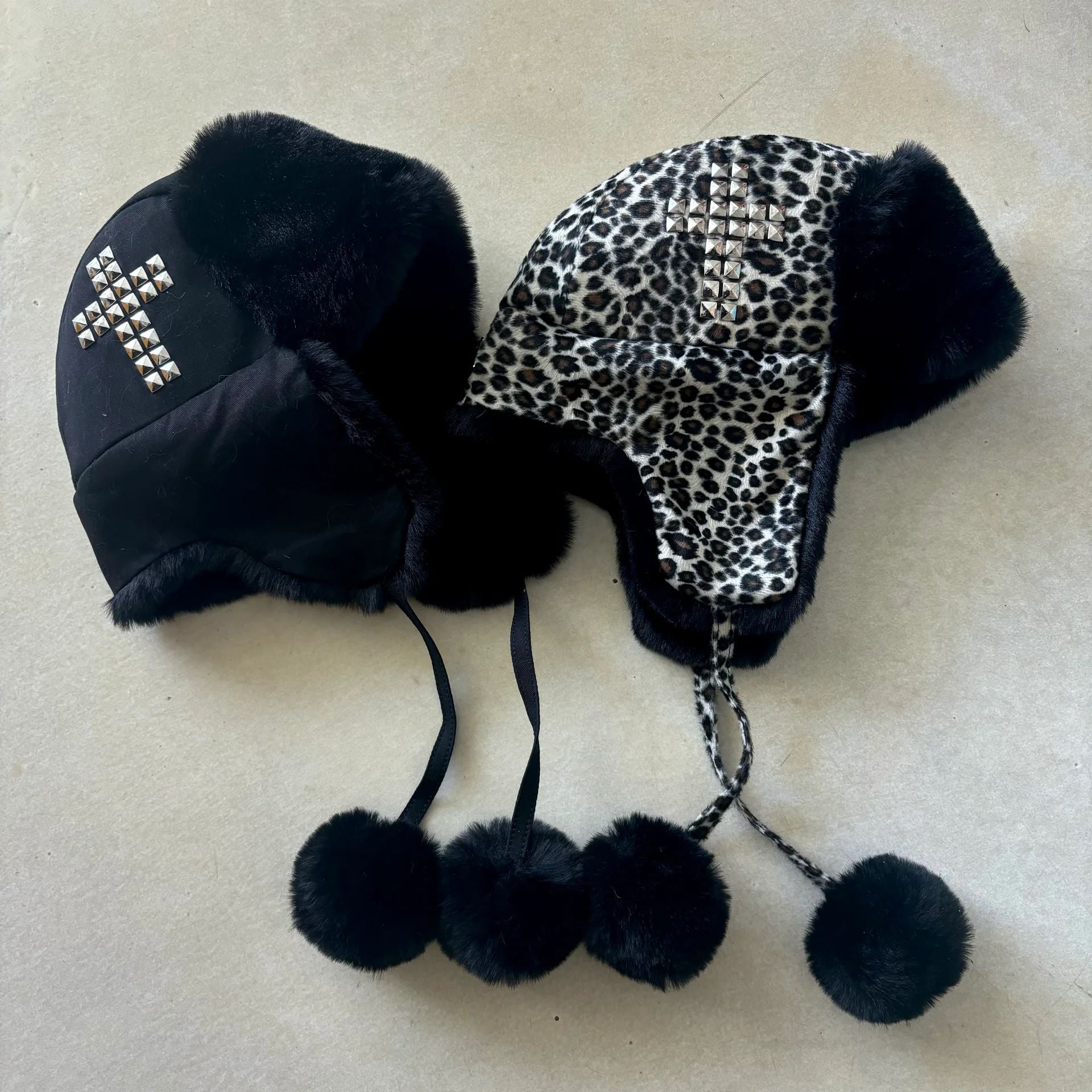 Y2K Cross Rhinestone Warm Ushanka Hat