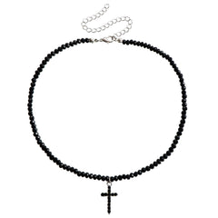 Black Faux Crystal Simple Cross Choker Necklace Steel Halloween