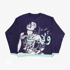Grunge Insect Printed Crewneck Loose-Fit Knit Sweater