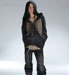 GothicPunkMetal Detail Zip-Up Hoodie