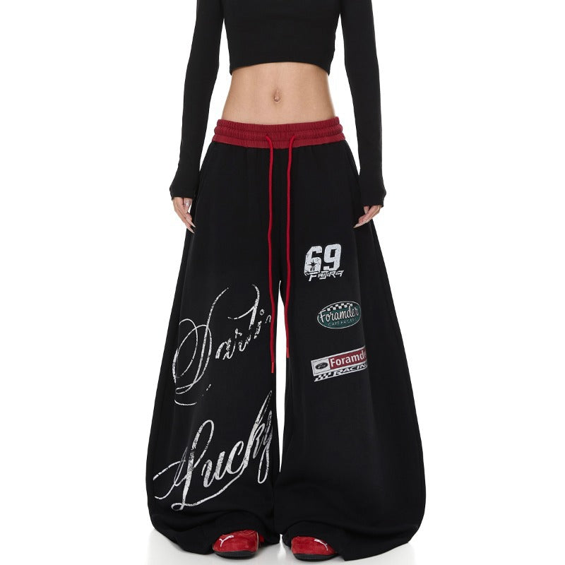 Graffiti Print Wide Leg Pants