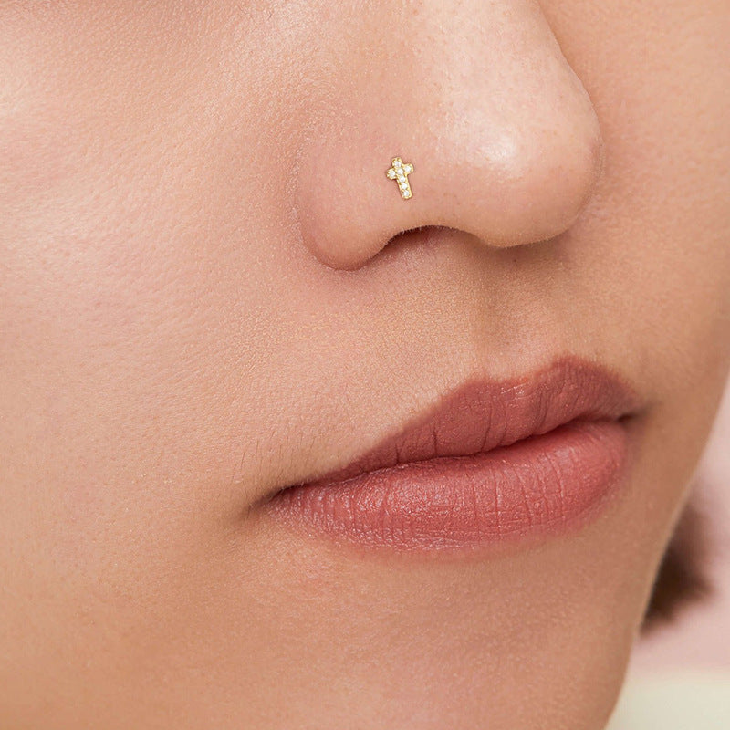 S925 Silver Zircon L-Bar Nose Studs Main image