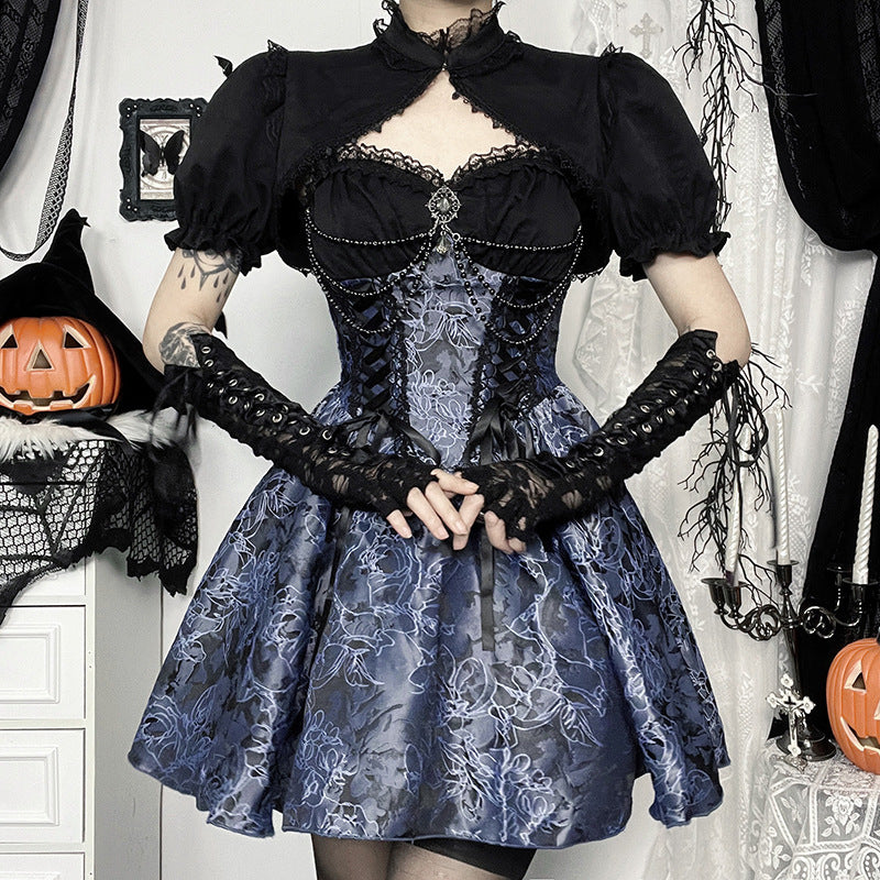 Two-Tone Jacquard Slim-Fit Sexy Halloween Crop Top