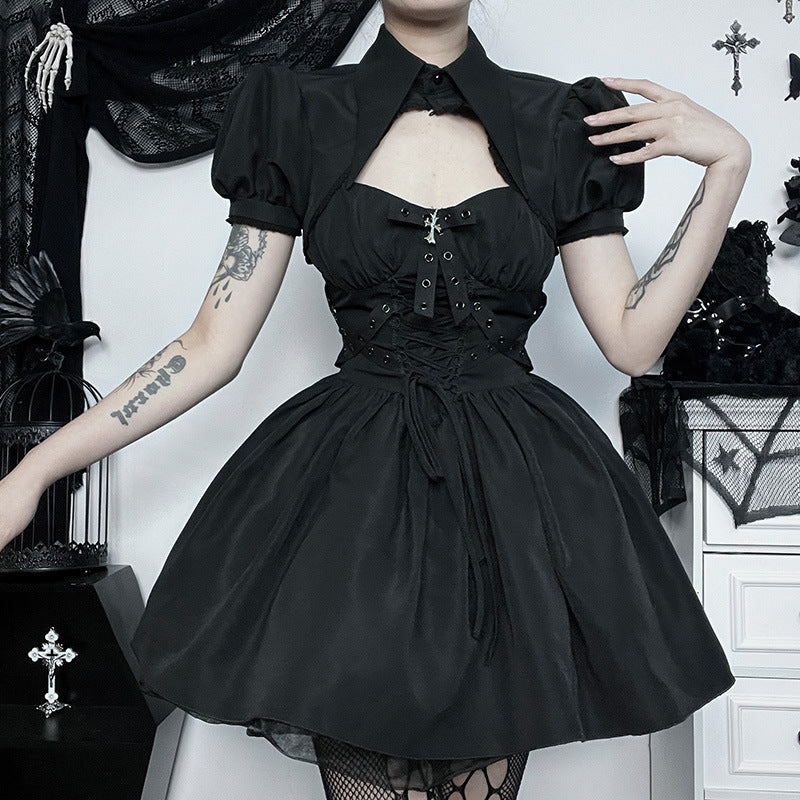 Polo Collar Bubble Sleeve Blouse Slim-Fit Crop Top Secondary image