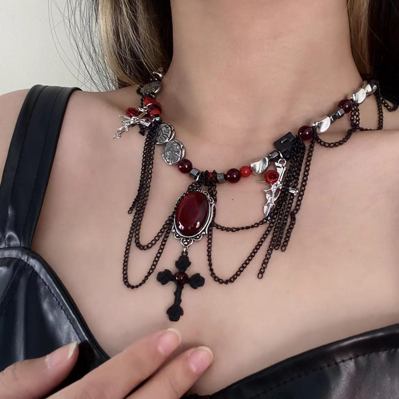 Gothic Wrapped Flower Cross Pendant Unique Necklace Halloween Main image