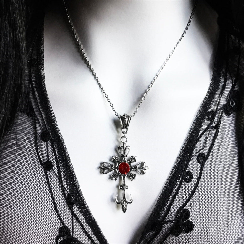 Baroque Gothic Large Silver Cross Pendant Wholesale Necklace Black Halloween Main image