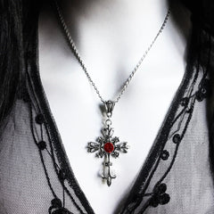 Baroque Gothic Large Silver Cross Pendant Wholesale Necklace Black Halloween