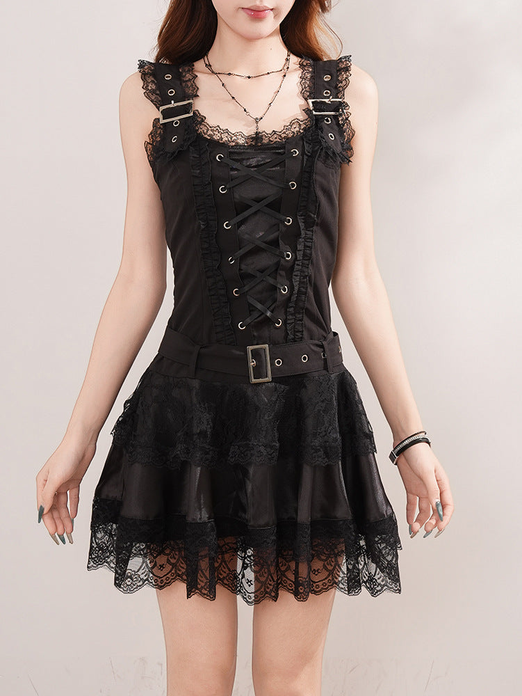 Black Gothic Lace Mini Dress