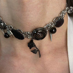 Original Thorn Rose Chinese Velvet Steel Punk Necklace Halloween