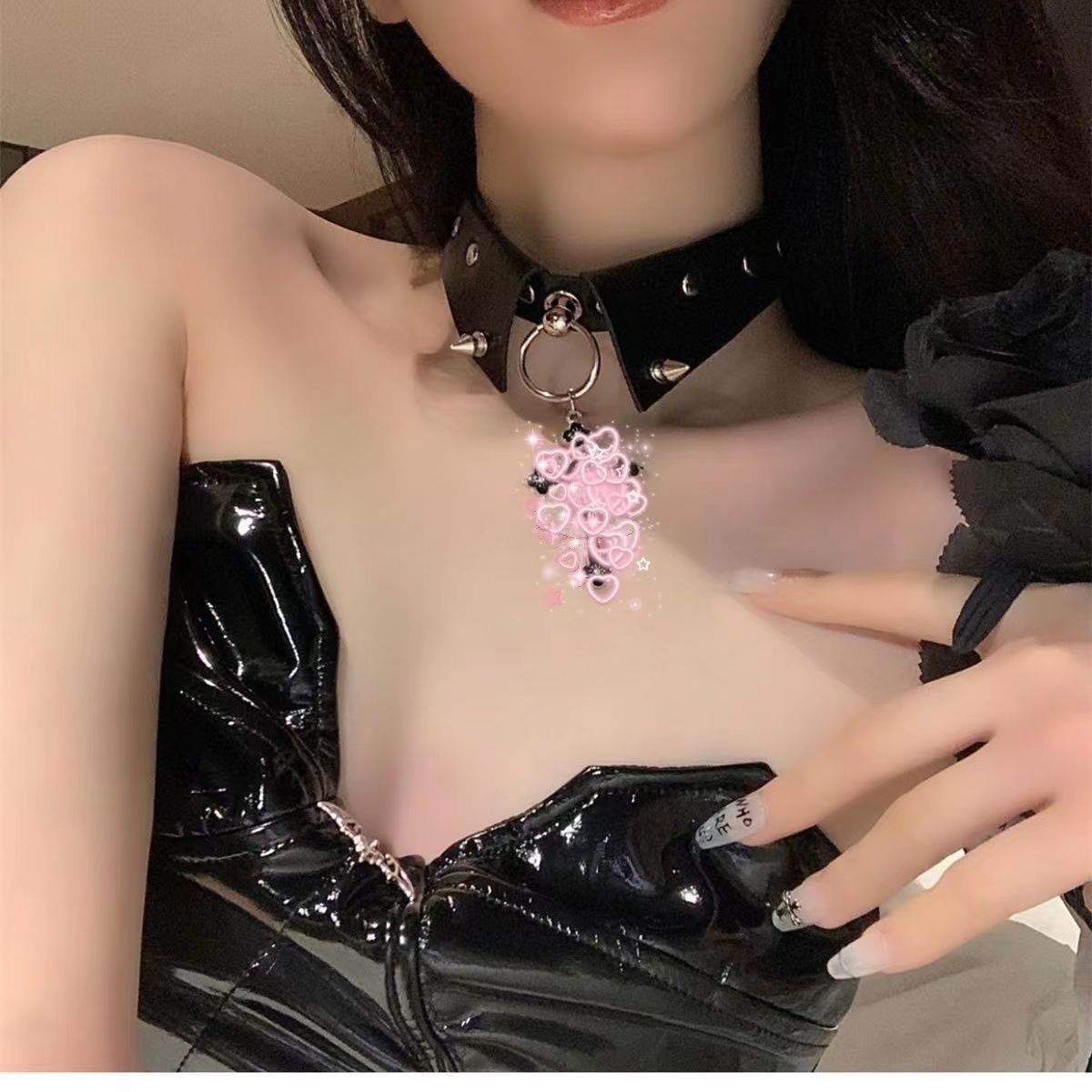 New Punk Gothic Cross Rivet Leather Collar Necklace Secondary image
