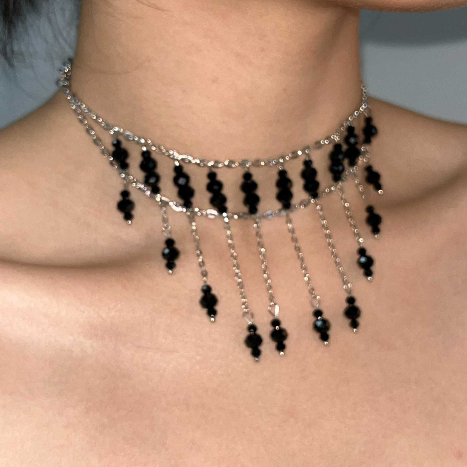 Gothic Original Design Black Tassel Choker Necklace Secondary image