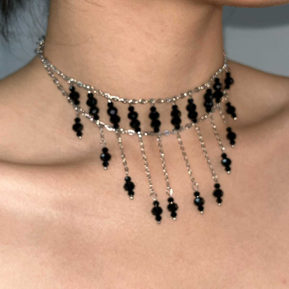 Gothic Original Design Black Tassel Choker Necklace Halloween