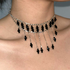 Gothic Original Design Black Tassel Choker Necklace Halloween
