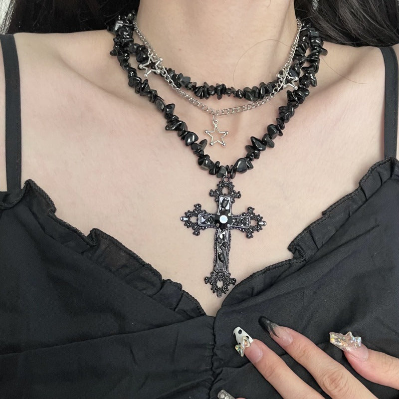 Diamond Cross Star Double Layer Hip-Hop Dark Necklace Halloween Main image