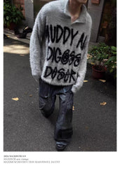 Color Block Letter Slouchy Knit Sweater