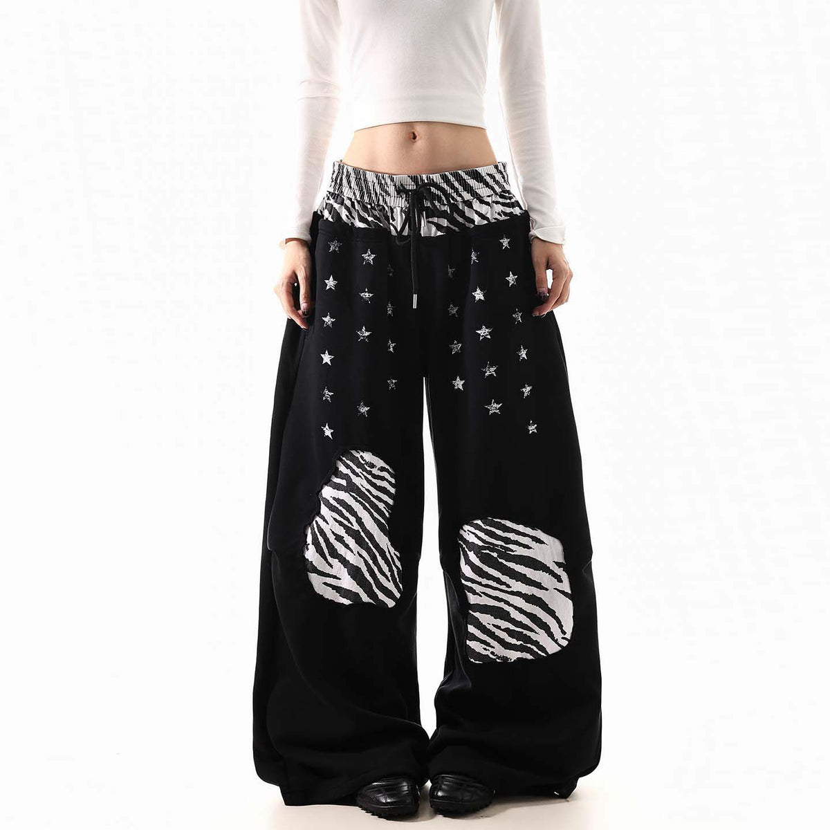 Leopard Double Waist Wide Leg Pants