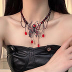 Y2K Heavy Dark Red Spider Tassel Necklace